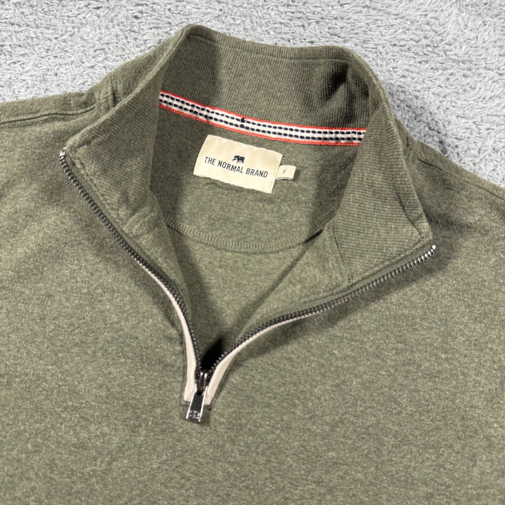 The Normal Brand Performance 1/4 Zip Pullover Mens Small Olive Green Stretch